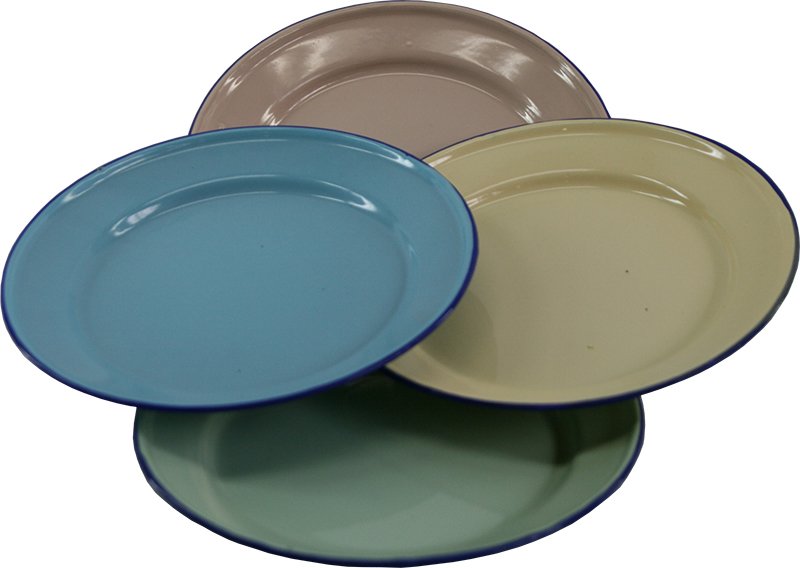 24CM ENAMEL FLAT PLATE ASSORTED COLOUR OUTBOUND NEW CAMPINGKITCHENTO EAT WITH Mitchells