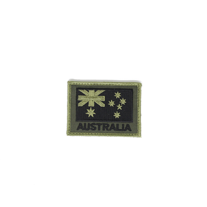 Australian Flag Patch Black on an Olive with Velcro back