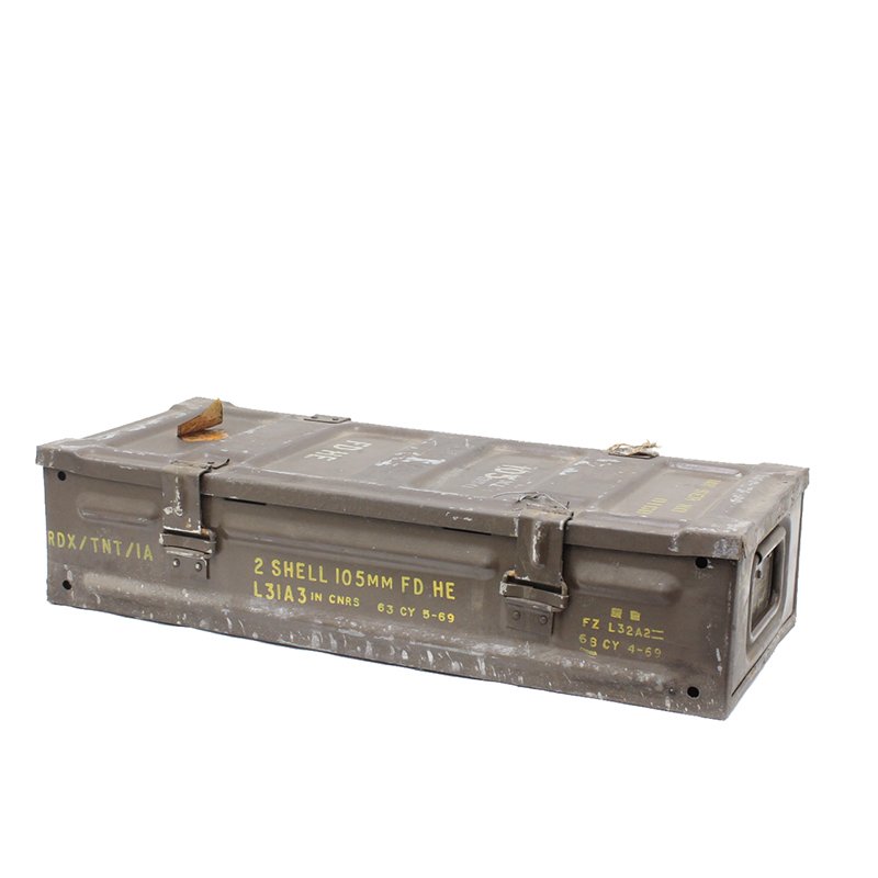 L31A3 - 2 SHELLS 105MM AMMO BOX - MILITARY SURPLUS USED : MILITARY